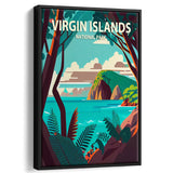 Virgin Islands Park Retro Art Print, Large Canvas, Framed Canvas Print Wall Art Home Decor, Floating Frame