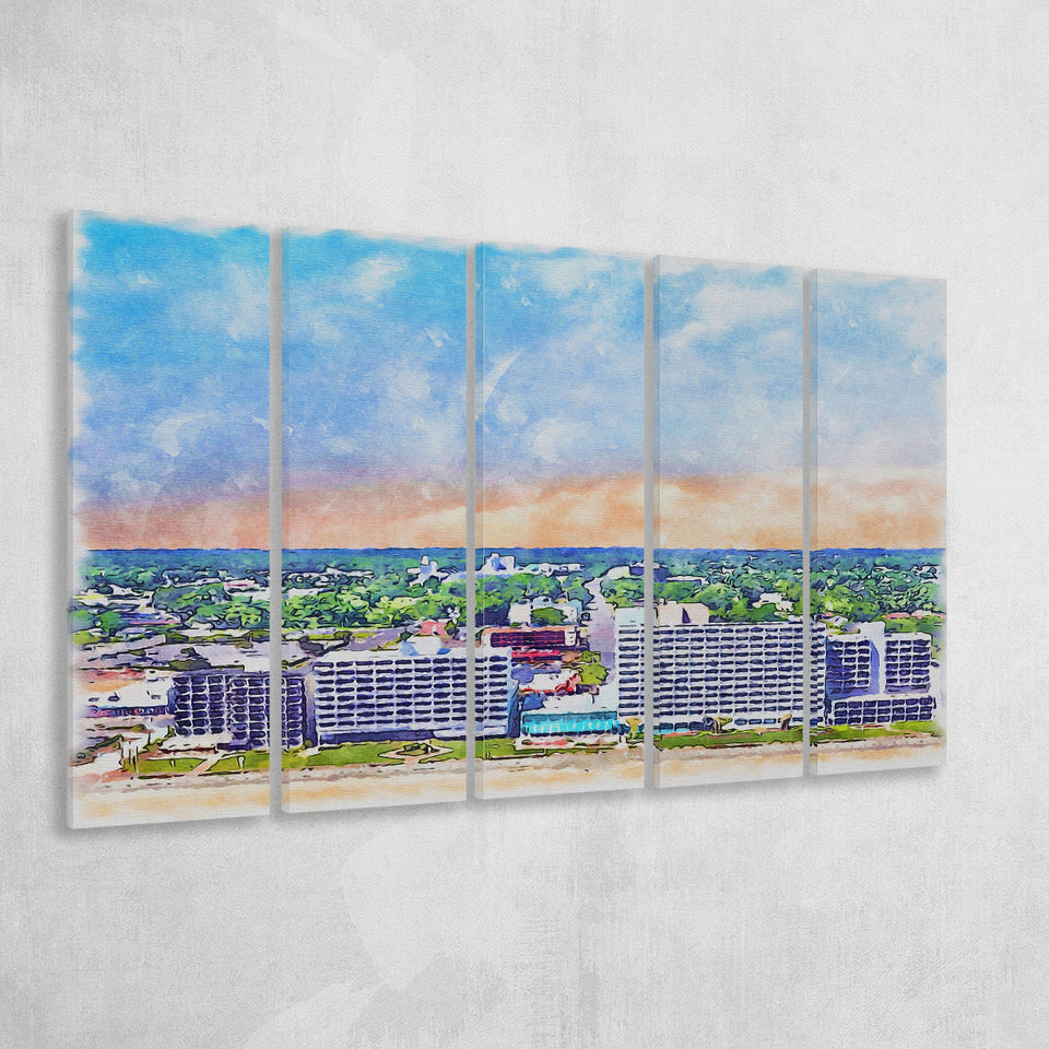 Virginia Beach Watercolor Virginia Beach Virginia, 5 Pieces B, Multi Panel Canvas Prints Wall Art Decor