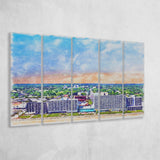 Virginia Beach Watercolor Virginia Beach Virginia, 5 Pieces B, Multi Panel Canvas Prints Wall Art Decor