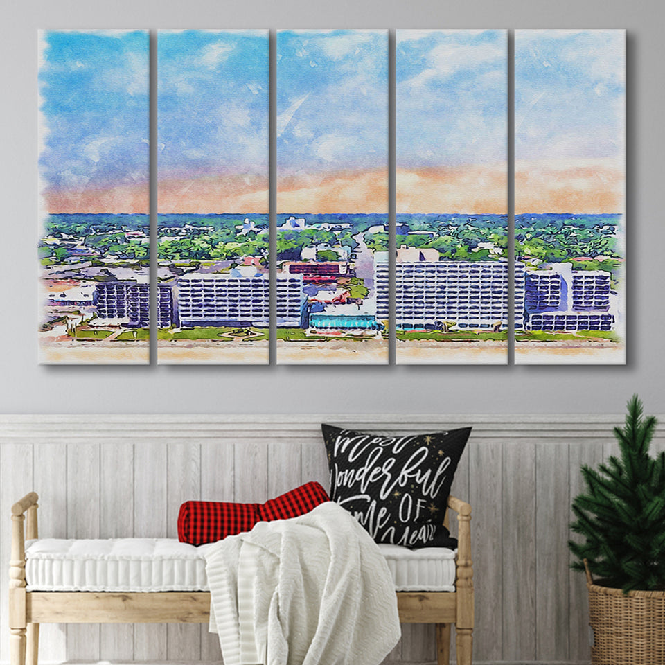 Virginia Beach Watercolor Virginia Beach Virginia, 5 Pieces B, Multi Panel Canvas Prints Wall Art Decor