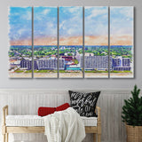 Virginia Beach Watercolor Virginia Beach Virginia, 5 Pieces B, Multi Panel Canvas Prints Wall Art Decor