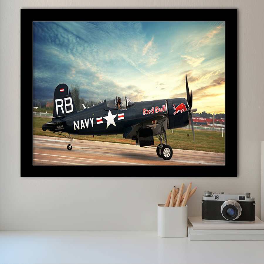 Vought F4U Corsair Red Bull Framed Art Prints Wall Decor - Painting Art, Framed Picture, Ready to Hang
