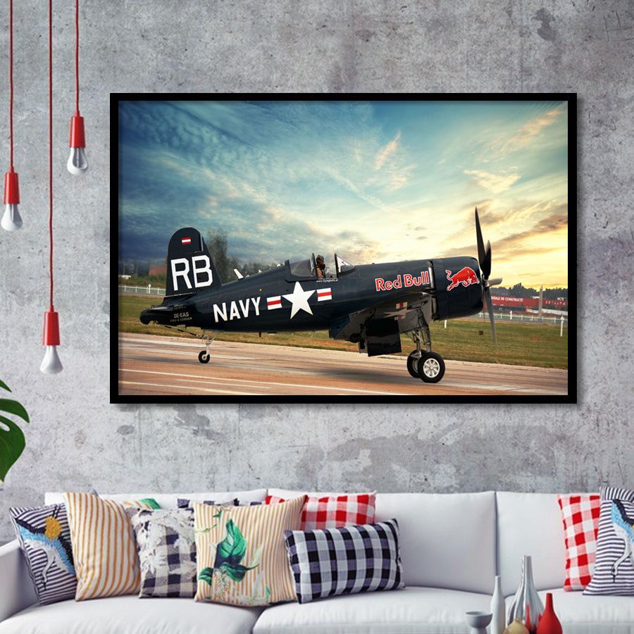 Vought F4U Corsair Red Bull Framed Art Prints Wall Decor - Painting Art, Framed Picture, Ready to Hang