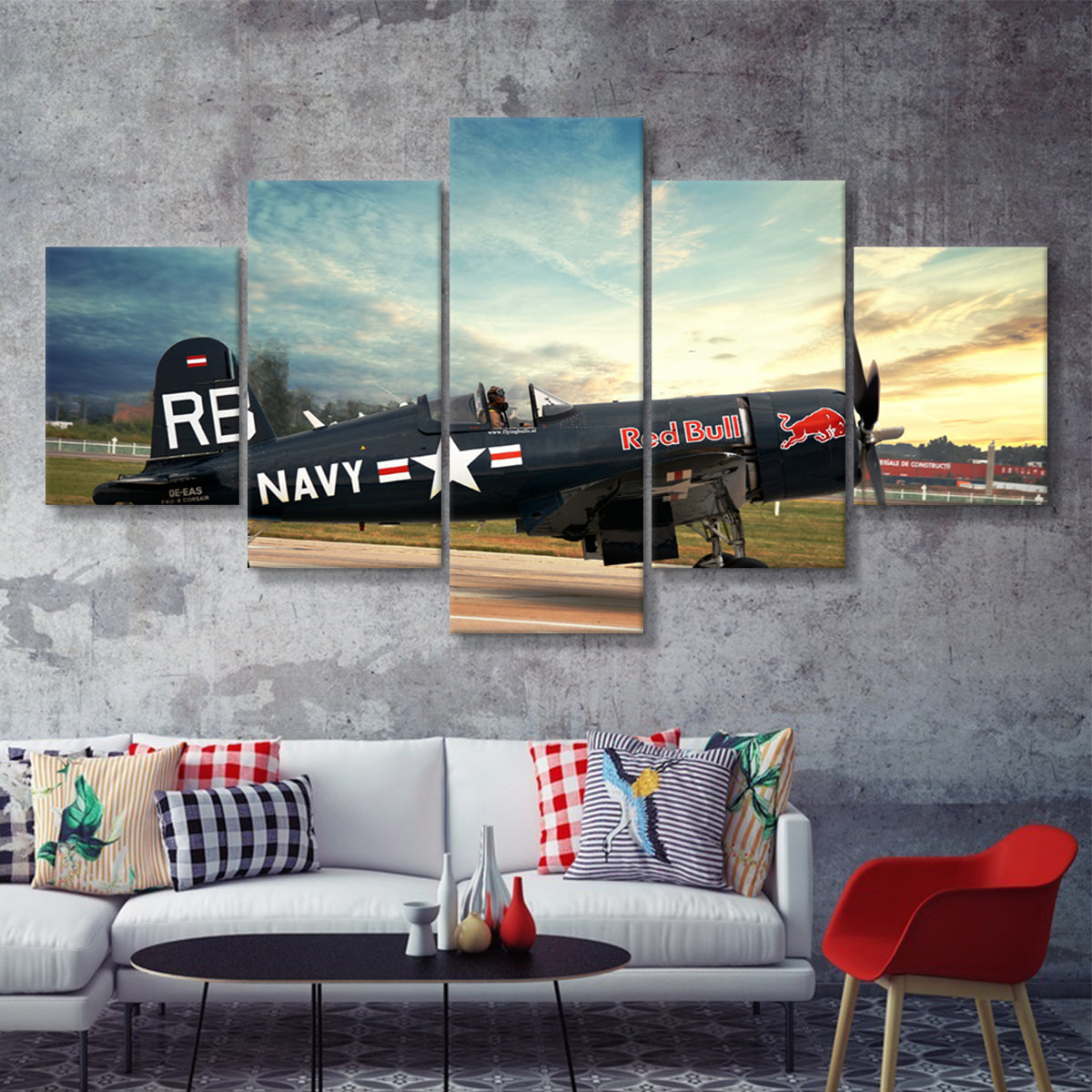 Vought F4U Corsair Red Bull 5 Piece Canvas Prints Wall Art Decor - Pai ...