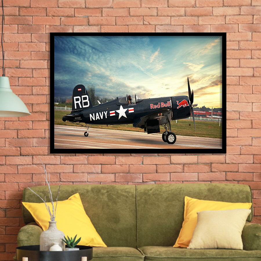 Vought F4U Corsair Red Bull Framed Art Prints Wall Decor - Painting Art, Framed Picture, Ready to Hang