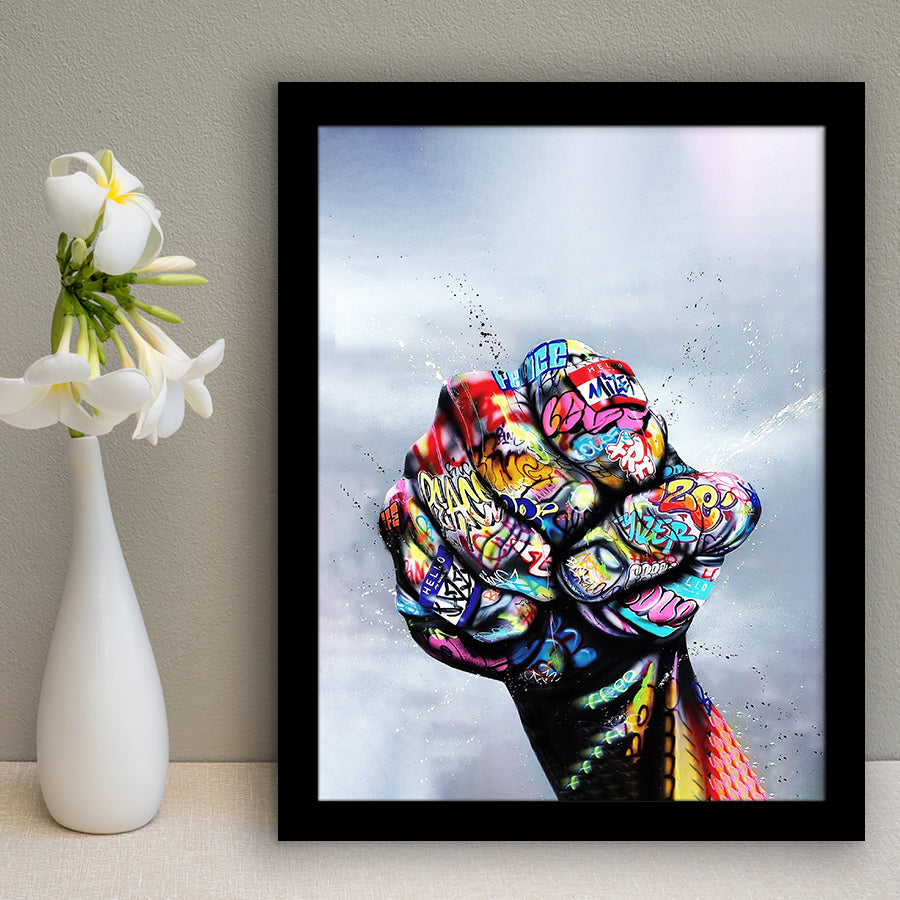 World Unity Power Fist Graffiti Art Framed Art Print Wall Decor - Painting Art, Wall Art, Framed Picture, Black Frame