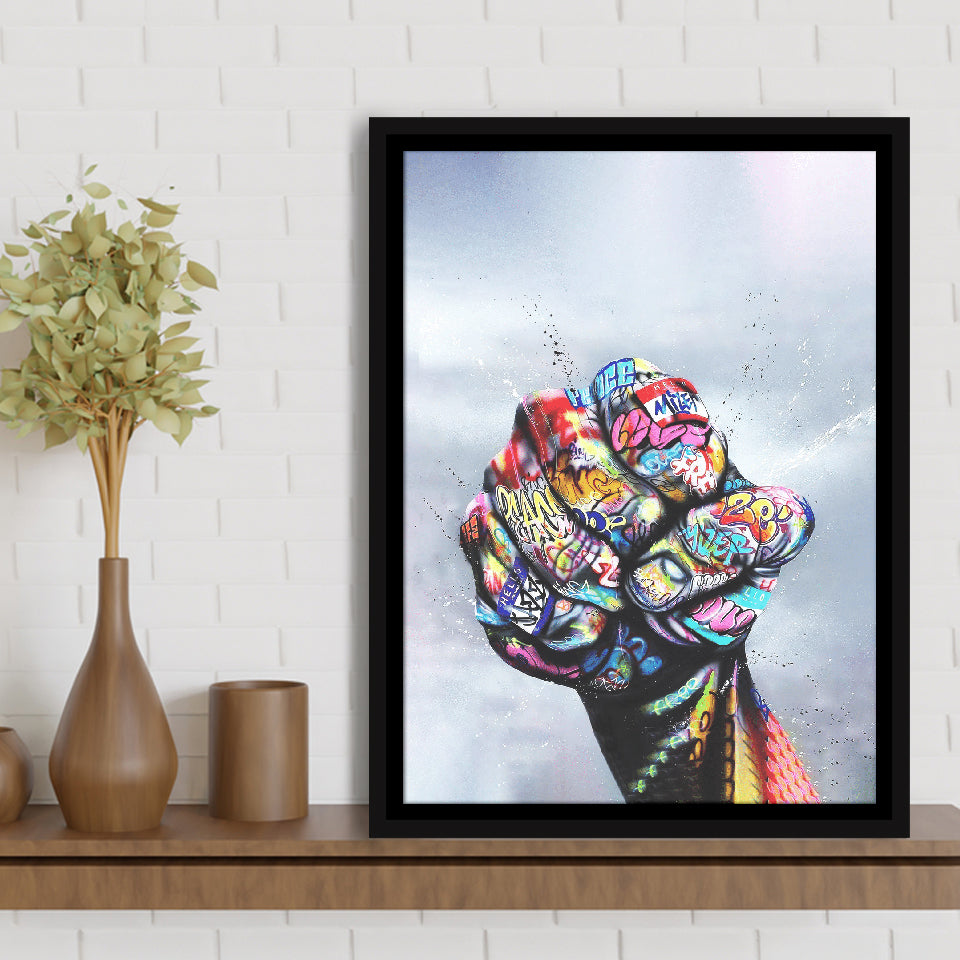 World Unity Power Fist Graffiti Art Framed Canvas Prints Wall Art Decor - Painting Canvas, Floating Frame, Framed Picture