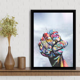 World Unity Power Fist Graffiti Art Framed Canvas Prints Wall Art Decor - Painting Canvas, Floating Frame, Framed Picture