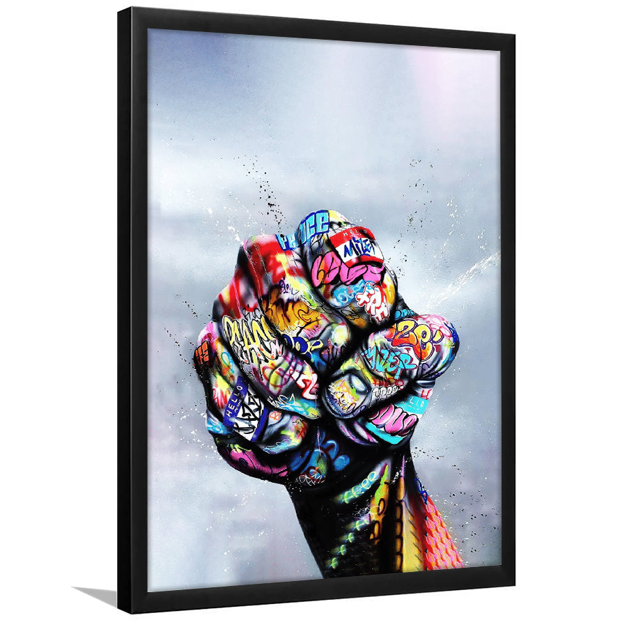 World Unity Power Fist Graffiti Art Framed Art Print Wall Decor - Painting Art, Wall Art, Framed Picture, Black Frame
