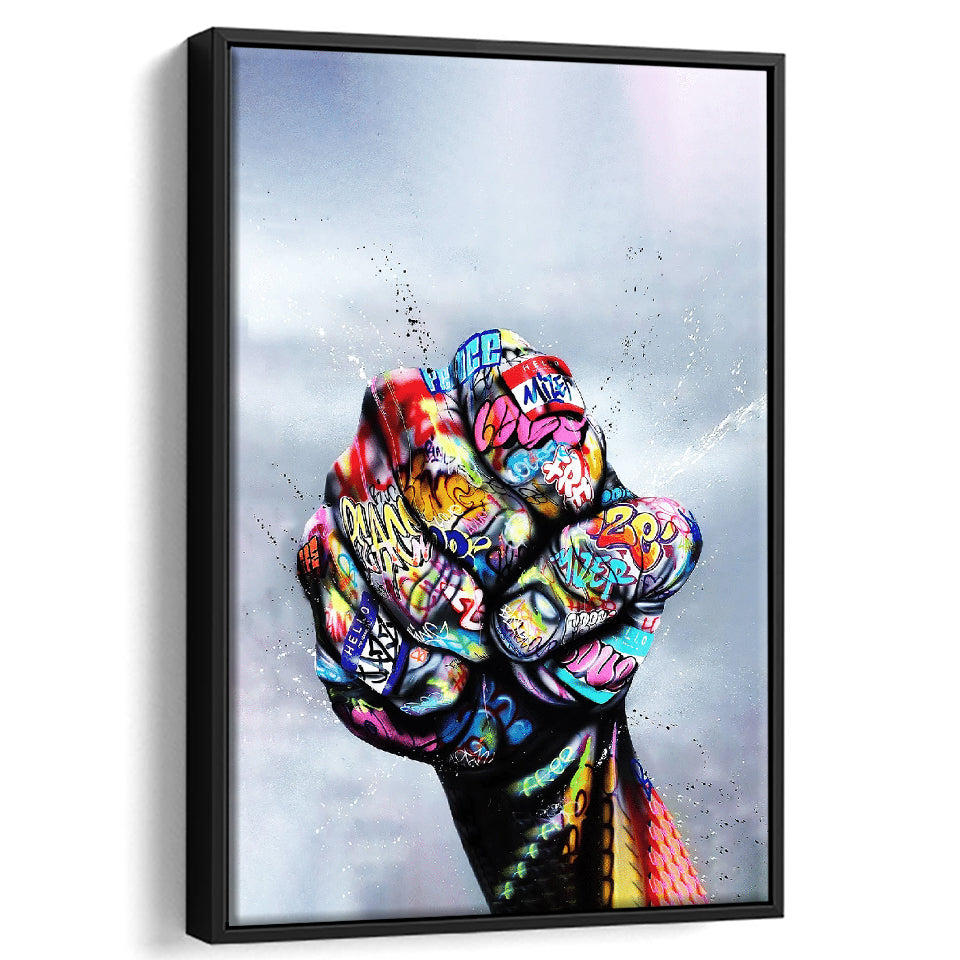 World Unity Power Fist Graffiti Art Framed Canvas Prints Wall Art Decor - Painting Canvas, Floating Frame, Framed Picture