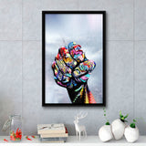 World Unity Power Fist Graffiti Art Framed Canvas Prints Wall Art Decor - Painting Canvas, Floating Frame, Framed Picture