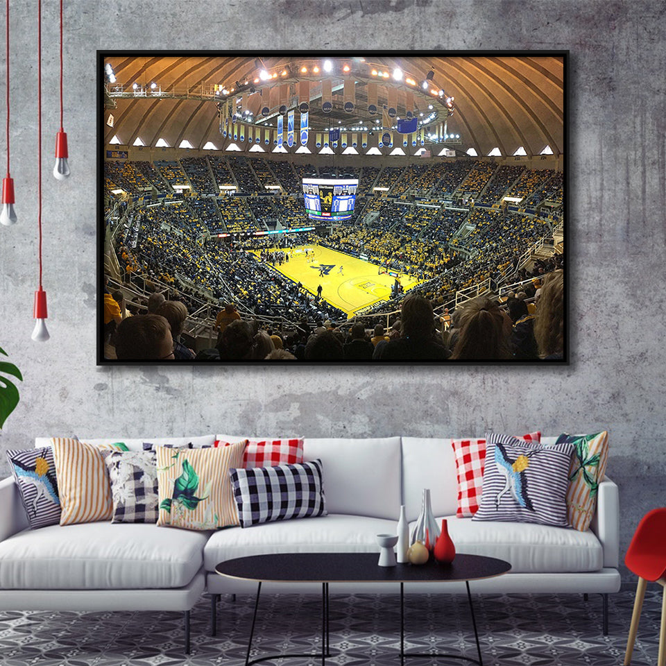 WVU Mountaineers Wall Art WVU Coliseum Stadium Framed Canvas Prints Basketball,Sport Stadium Art Prints, Fan Gift