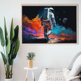 Walking Astronaut Wall Art, Space Water Color Painting Art Framed Canvas Prints Wall Art, Floating Frame, Large Canvas Home Decor