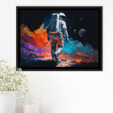 Walking Astronaut Wall Art, Space Water Color Painting Art Framed Canvas Prints Wall Art, Floating Frame, Large Canvas Home Decor