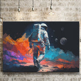 Walking Astronaut Wall Art, Space Water Color Painting Art Canvas Prints Wall Art, Home Living Room Decor, Large Canvas