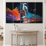 Walking Astronaut Wall Art, Space Water Color Painting Art, 5 Panel B Canvas Prints Wall Art, Extra Large Canvas Decor