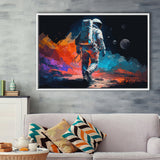 Walking Astronaut Wall Art, Space Water Color Painting Art Framed Canvas Prints Wall Art, Floating Frame, Large Canvas Home Decor