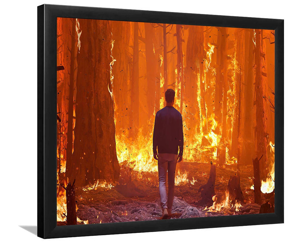 Walking In Forest Fire-Forest art, Art print, Plexiglass Cover