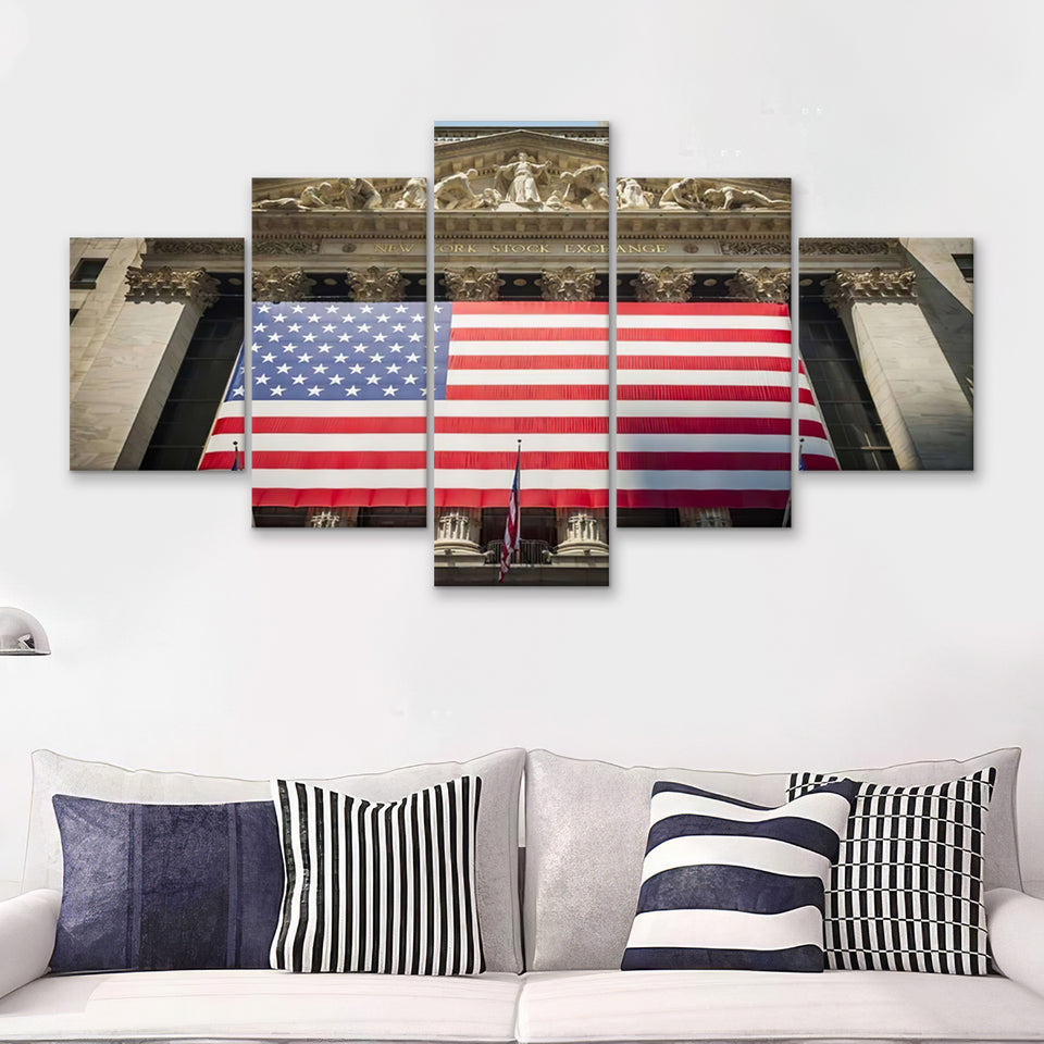 Wall Street New York Stock Exchange Entrance 5 Pieces Canvas Prints Wall Art - Painting Canvas, Multi Panels, Wall Decor