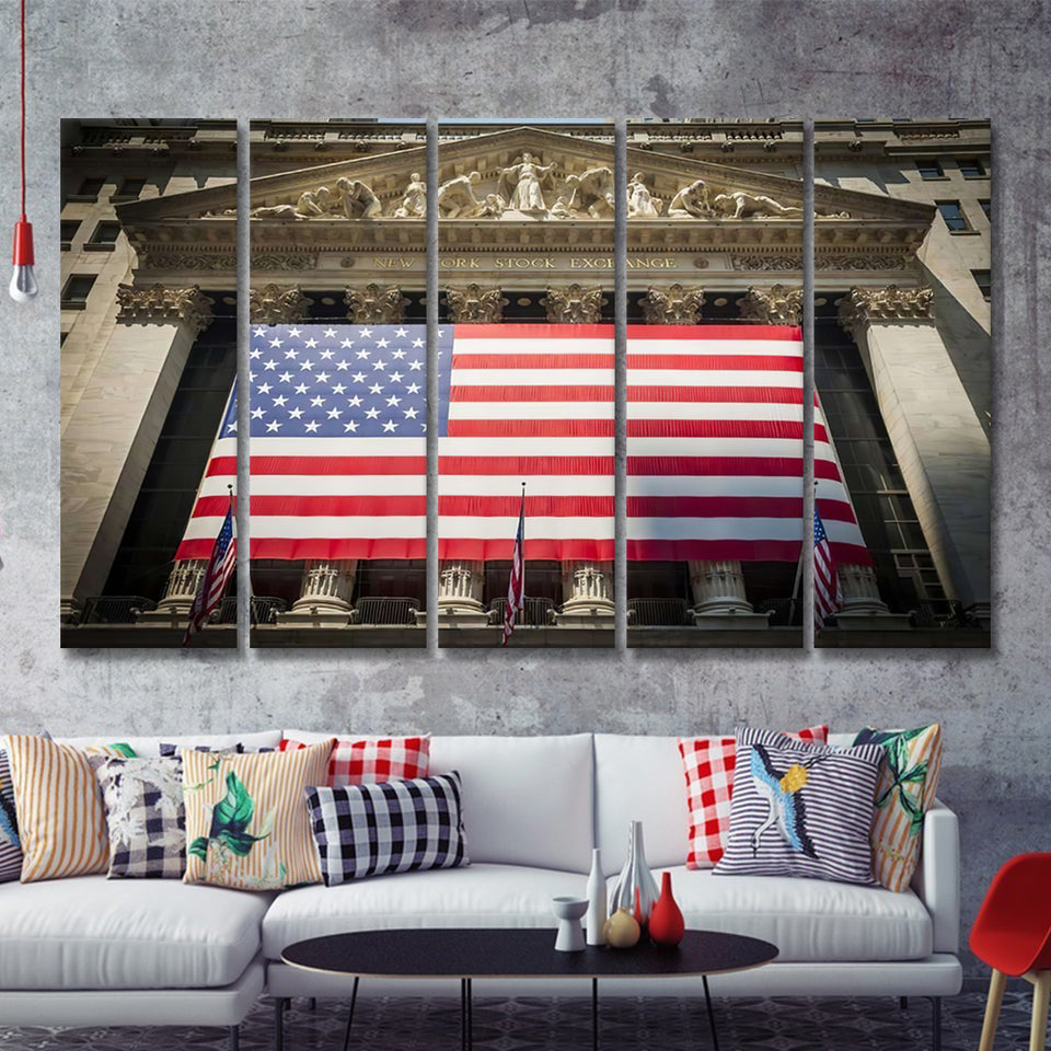 Wall Street New York Stock Exchange Entrance 5 Pieces Canvas Prints Wall Art - Painting Canvas, Multi Panels, Wall Decor