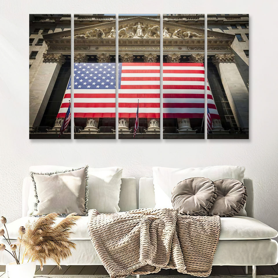 Wall Street New York Stock Exchange Entrance 5 Pieces Canvas Prints Wall Art - Painting Canvas, Multi Panels, Wall Decor