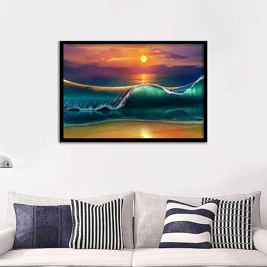 Wallpaper Art Sunset Beach Sea Waves Framed Art Prints - Framed Prints, Prints For Sale, Painting Prints,Wall Art Decor
