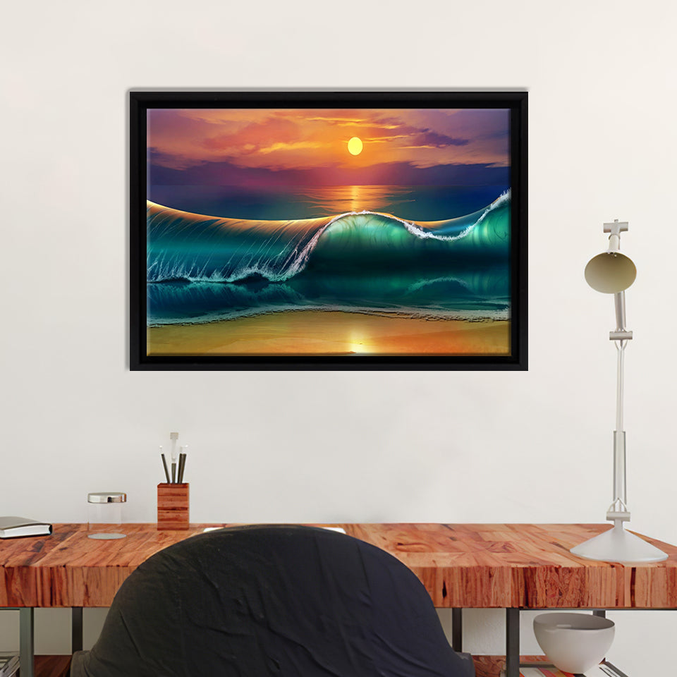 Wallpaper Art Sunset Beach Sea Waves Framed Canvas Wall Art - Canvas Prints, Prints For Sale, Painting Canvas,Framed Prints