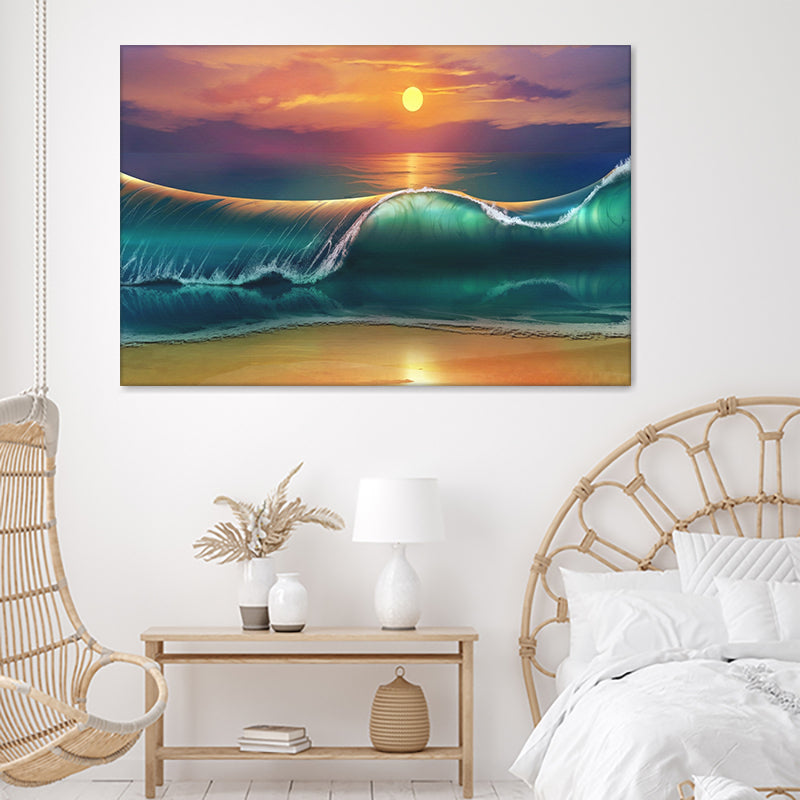 Wallpaper Art Sunset Beach Sea Waves Canvas Wall Art - Canvas Prints, Prints For Sale, Painting Canvas,Canvas On Sale