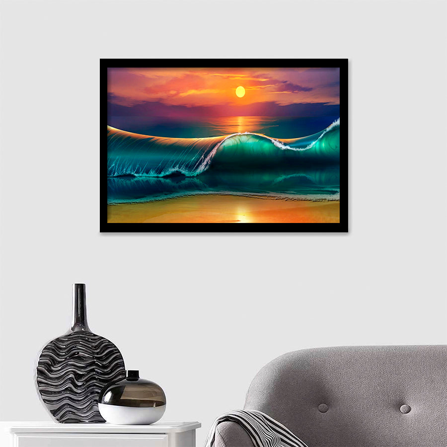 Wallpaper Art Sunset Beach Sea Waves Framed Art Prints - Framed Prints, Prints For Sale, Painting Prints,Wall Art Decor