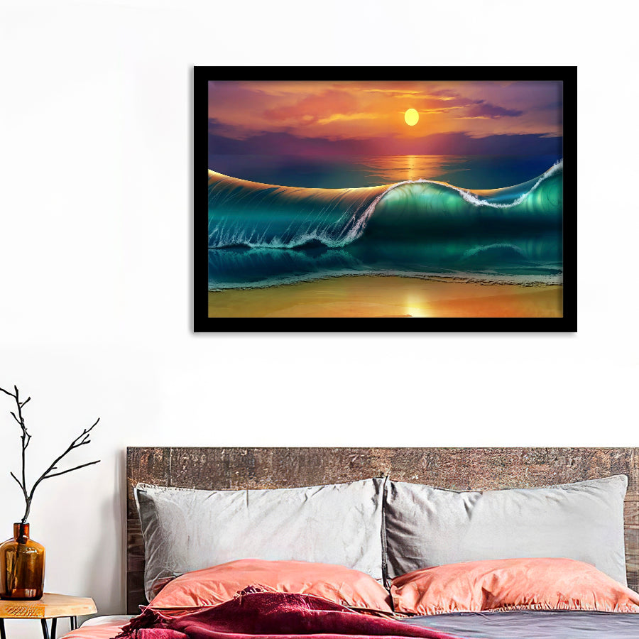 Wallpaper Art Sunset Beach Sea Waves Framed Art Prints - Framed Prints, Prints For Sale, Painting Prints,Wall Art Decor