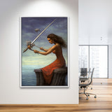 Warrior Black Woman Framed Canvas Prints Wall Art, Floating Frame, Large Canvas Home Decor