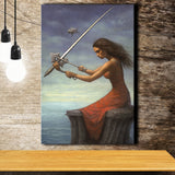 Warrior Black Woman Canvas Prints Wall Art, Home Living Room Decor, Large Canvas