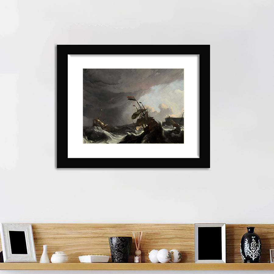 Warships In A Heavy Storm By Ludolf Bakhuysen C 1695 Wall Art Print - Framed Art, Framed Prints, Painting Print