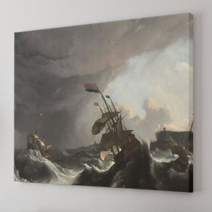 Warships In A Heavy Storm By Ludolf Bakhuysen C 1695 Canvas Wall Art - Canvas Prints, Prints For Sale, Painting Canvas,Canvas On Sale