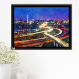 Washington Dc Skyline Highways Monuments City Art Watercolor Framed Canvas Prints Wall Art Home Decor,Floating Frame