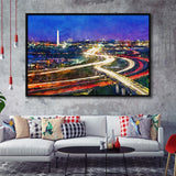 Washington Dc Skyline Highways Monuments City Art Watercolor Framed Canvas Prints Wall Art Home Decor,Floating Frame