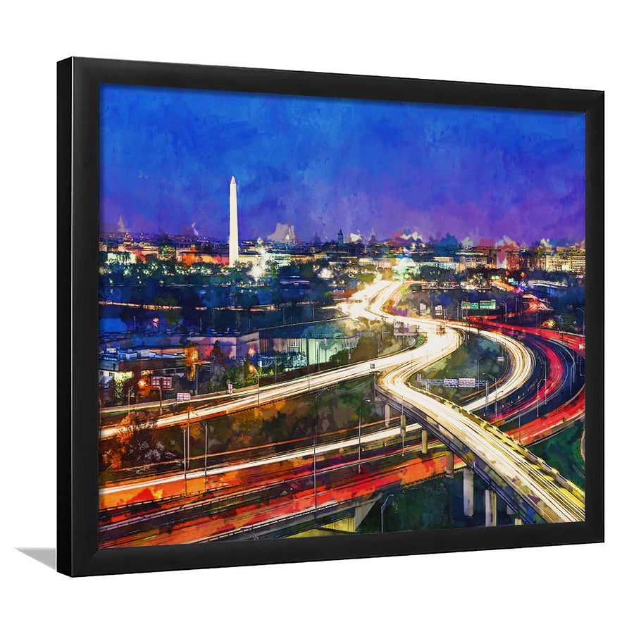 Washington Dc Skyline Highways Monuments City Art Watercolor Framed Art Prints Wall Art Decor,Framed Picture