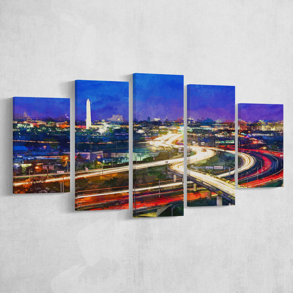 Washington Dc Skyline Highways Monuments 5 Pieces Mixed Canvas Prints Wall Art Home Decor