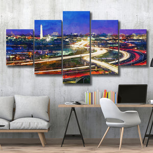 Washington Dc Skyline Highways Monuments 5 Pieces Mixed Canvas Prints Wall Art Home Decor