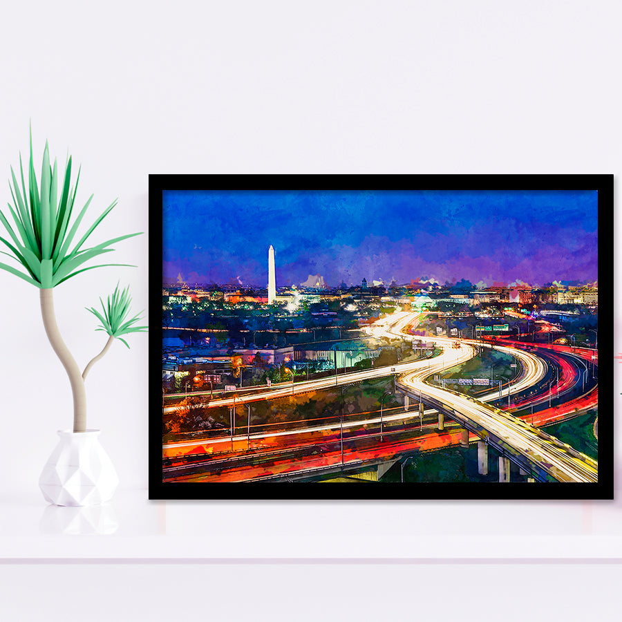 Washington Dc Skyline Highways Monuments City Art Watercolor Framed Art Prints Wall Art Decor,Framed Picture