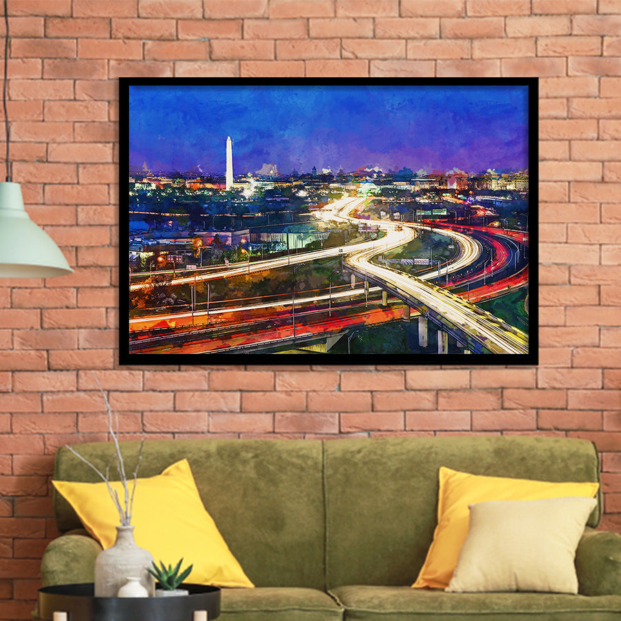 Washington Dc Skyline Highways Monuments City Art Watercolor Framed Art Prints Wall Art Decor,Framed Picture