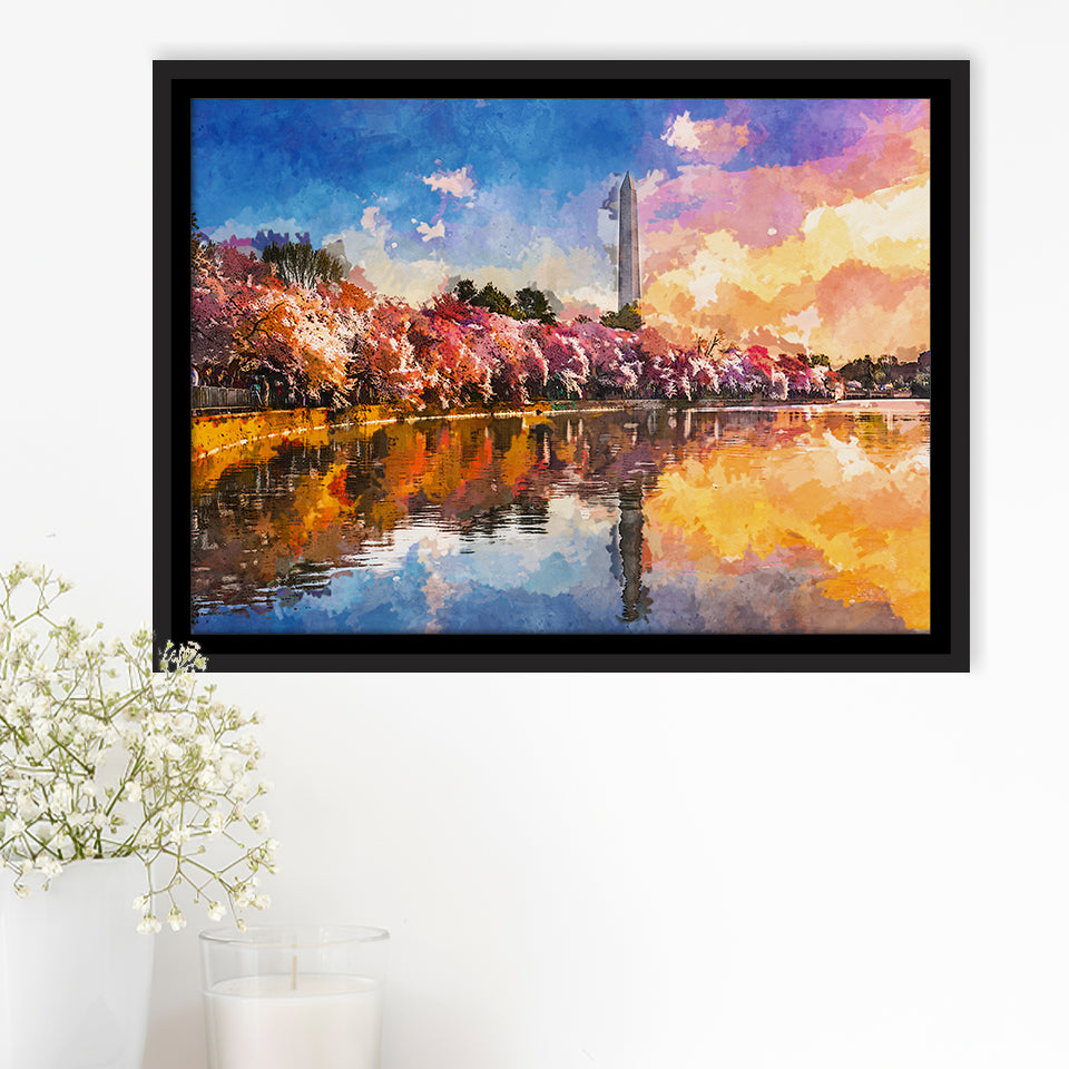 Washington Dc Usa Tidal Basin Monument City Art Watercolor Framed Canvas Prints Wall Art Home Decor,Floating Frame