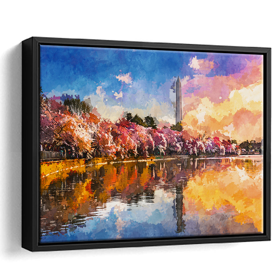 Washington Dc Usa Tidal Basin Monument City Art Watercolor Framed Canvas Prints Wall Art Home Decor,Floating Frame