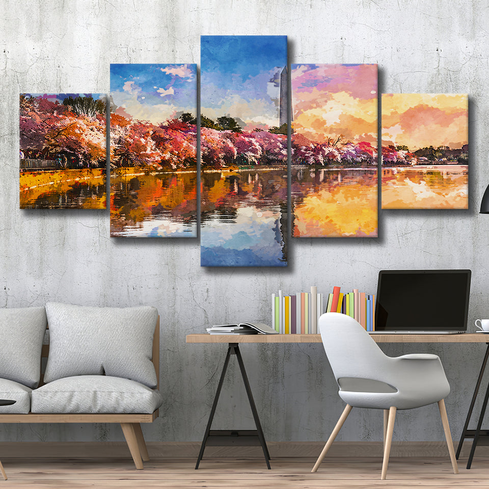 Washington Dc Usa Tidal Basin Monument 5 Pieces Mixed Canvas Prints Wall Art Home Decor