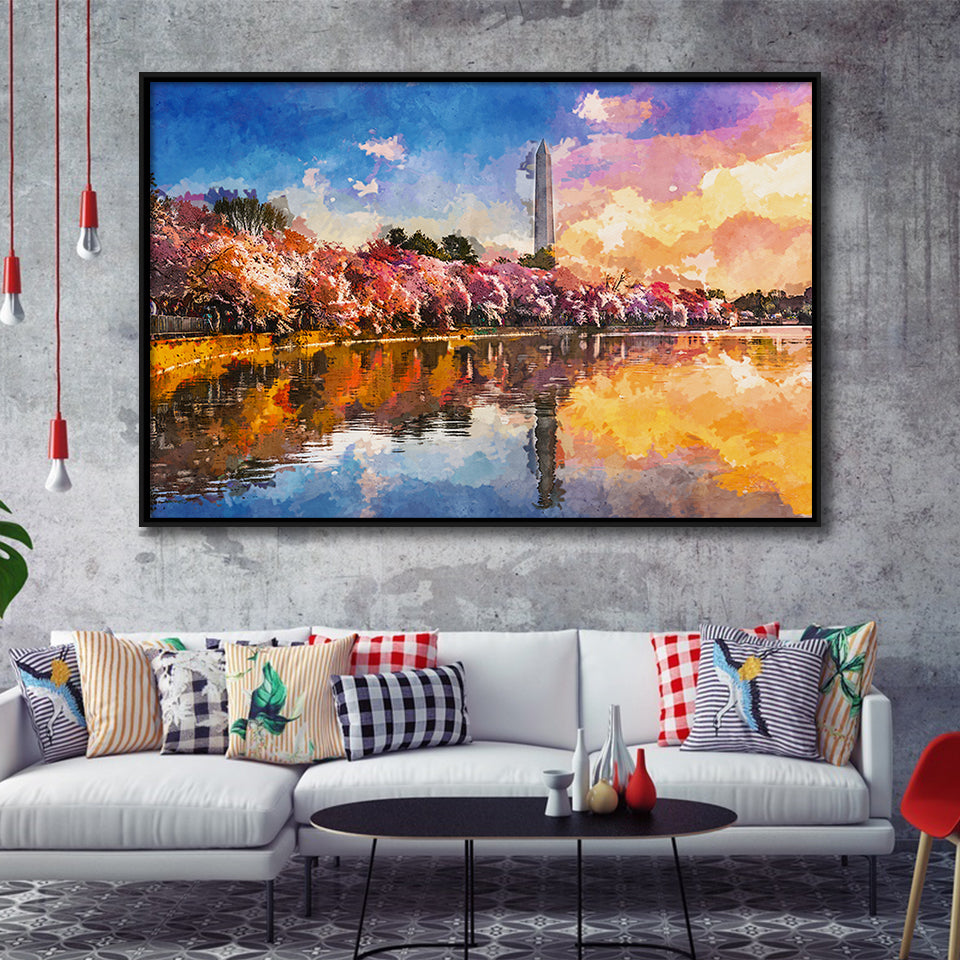 Washington Dc Usa Tidal Basin Monument City Art Watercolor Framed Canvas Prints Wall Art Home Decor,Floating Frame