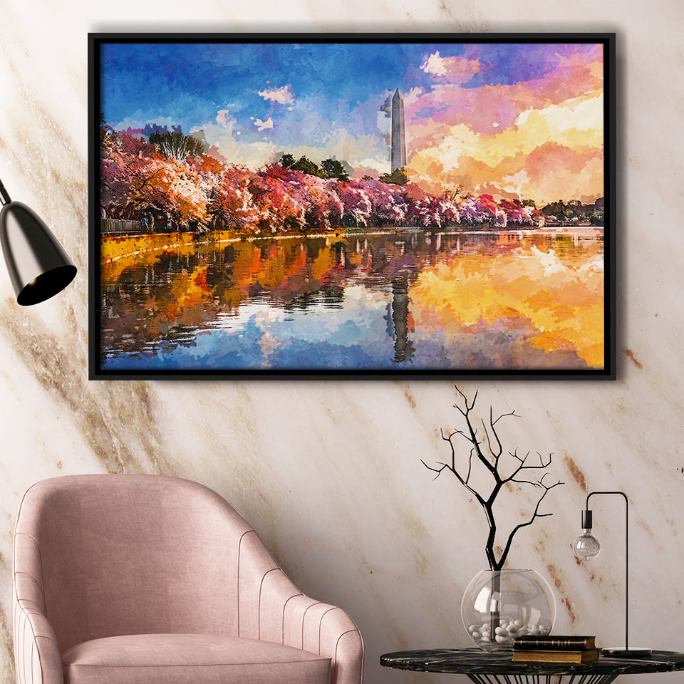 Washington Dc Usa Tidal Basin Monument City Art Watercolor Framed Canvas Prints Wall Art Home Decor,Floating Frame