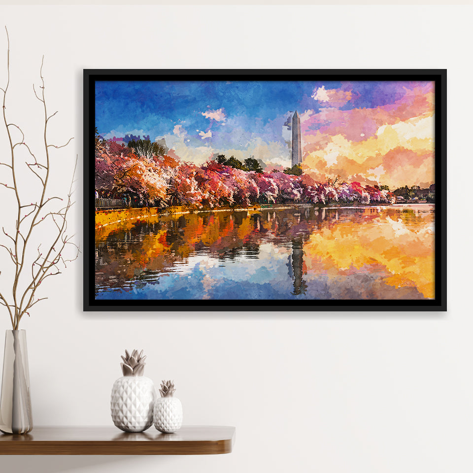 Washington Dc Usa Tidal Basin Monument City Art Watercolor Framed Canvas Prints Wall Art Home Decor,Floating Frame