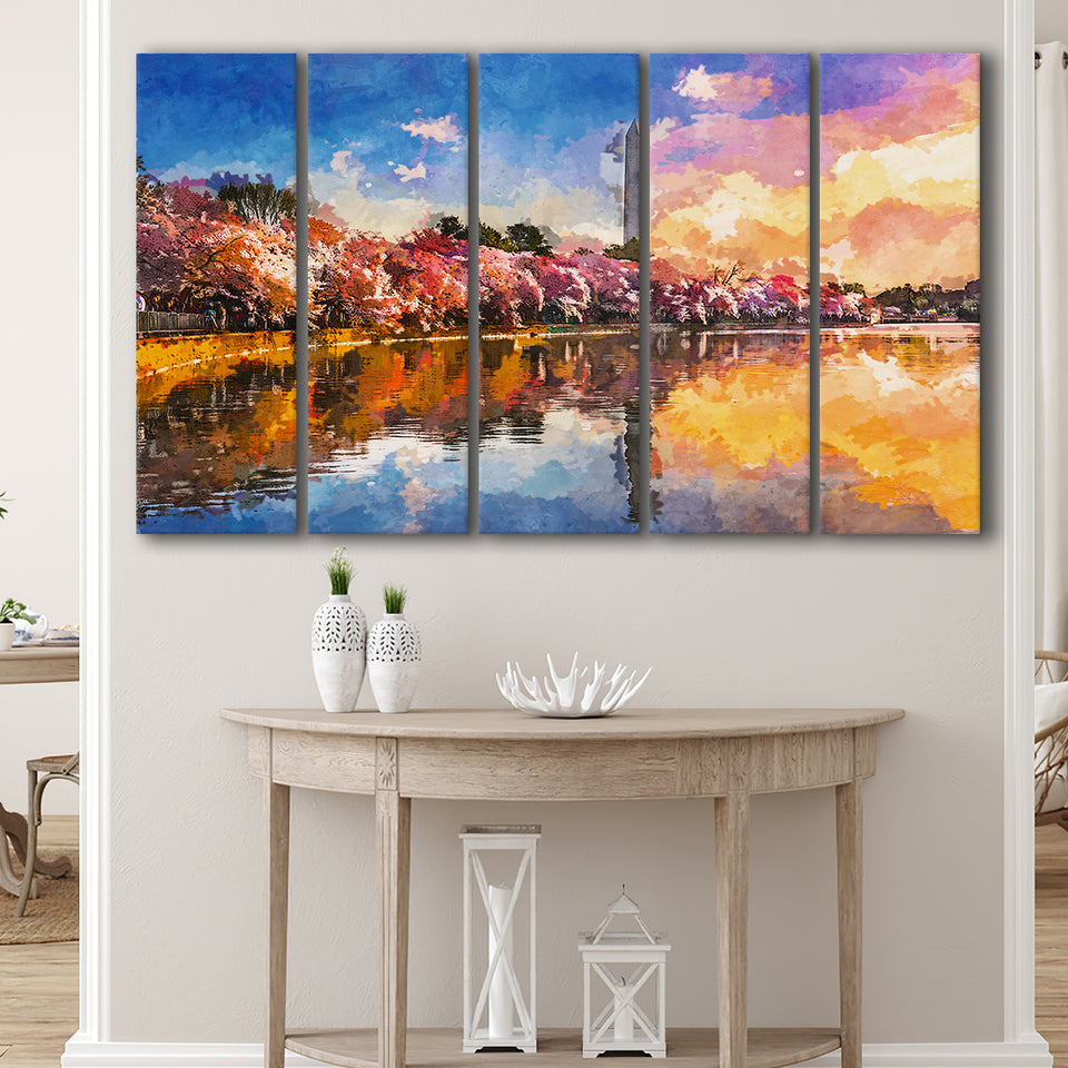Washington Dc Usa Tidal Basin Monument 5 Pieces Extra Large Canvas Prints Wall Art Home Decor