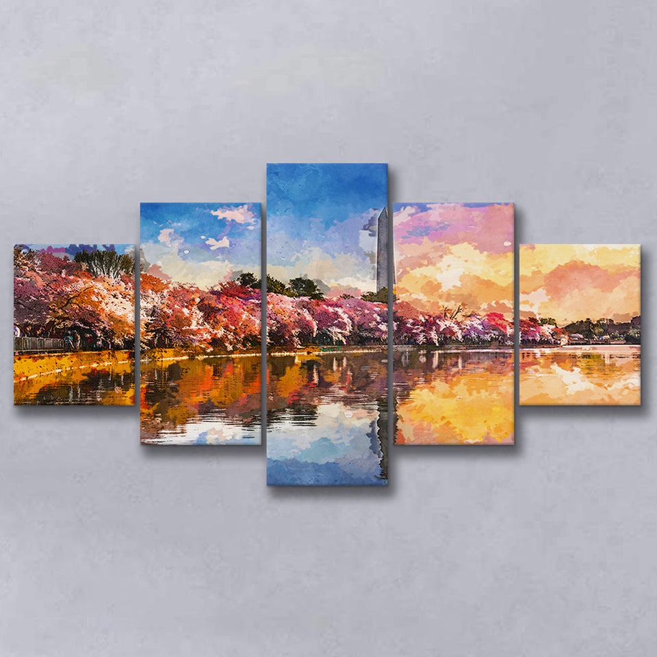 Washington Dc Usa Tidal Basin Monument 5 Pieces Mixed Canvas Prints Wall Art Home Decor