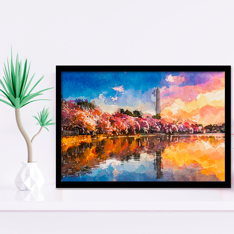 Washington Dc Usa Tidal Basin Monument City Art Watercolor Framed Art Prints Wall Art Decor,Framed Picture